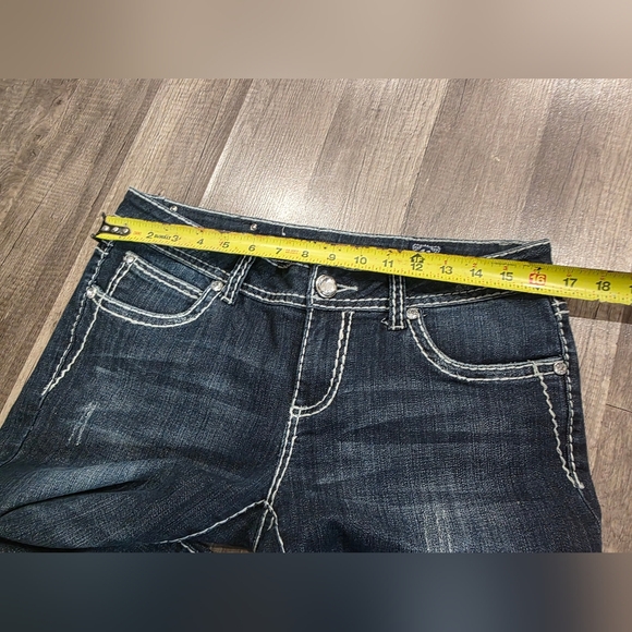 LA IDOL RHINESTONE Western Bootcut Jeans Mid Rise Stretch Y2K Miss ME BLING 11 - Picture 9 of 16